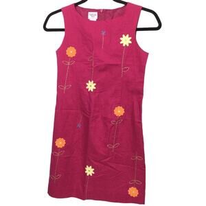 Talbots Kids Whimsical Embroidered Floral Linen Blend Pink Dress Girl's 10